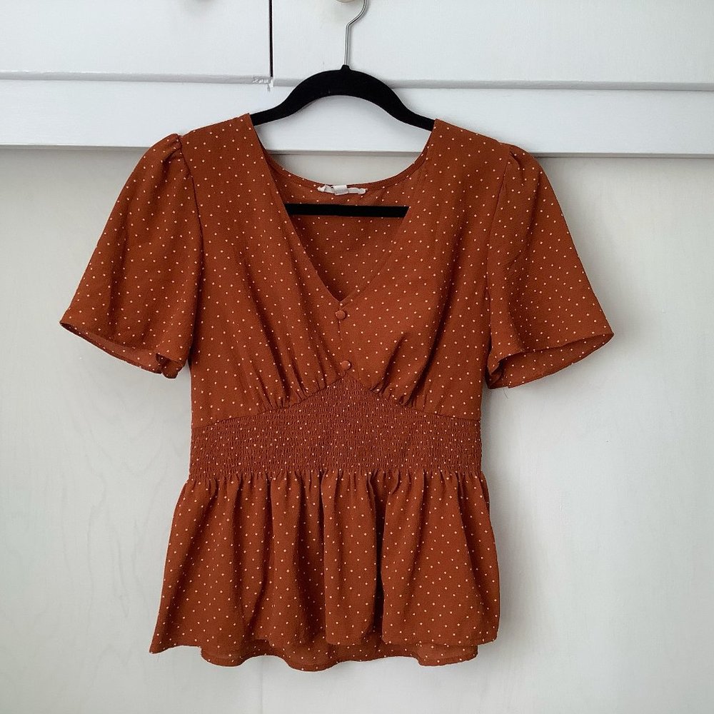 Short Sleeve Burnt Orange Boho Top
